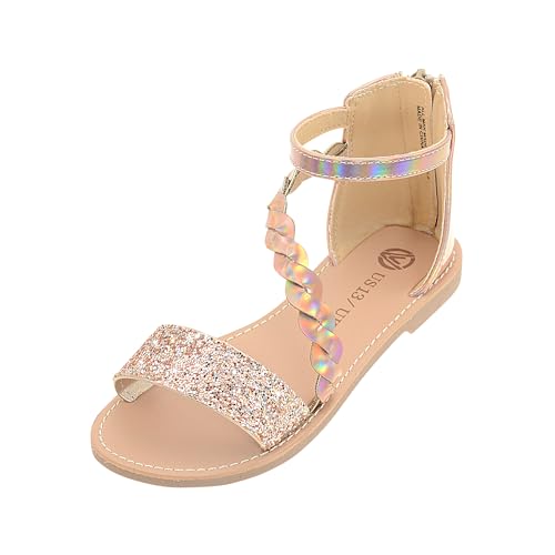 Vonair Girls Gladiator Sandals with Zipper Flat Strappy Open Toe Summer Sandals