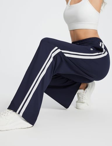 Baleaf Women'S Track Pants Athletic Sweatpants Straight Leg 2 Zipper Pockets Running Pants Stripes Loose Fit Navy M thumb #3