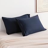 Picture of NTBAY French Linen Pillow Cases - Yarn Dyed 2 Pack 100% Linen Queen Pillowcases, Breathable and Cooling Washed Pillow Cases with Envelope Closure, 20x30 Inches, Navy Blue