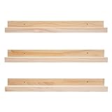 MBYD 24 Inch Floating Shelves Natural Wood Set of 3, Wall Mount Picture Ledge Wooden Wall Shelf for Home Decoration Nursery Book Shelves for Bedroom, Living Room, Office, Kitchen, 3 Same Dimensions