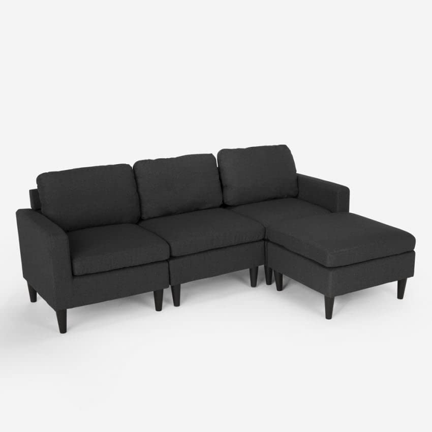 Produce Shop Divano 3 posti braccioli con Pouf in Tessuto Salotto Moderno Elegante Steffy - Nero