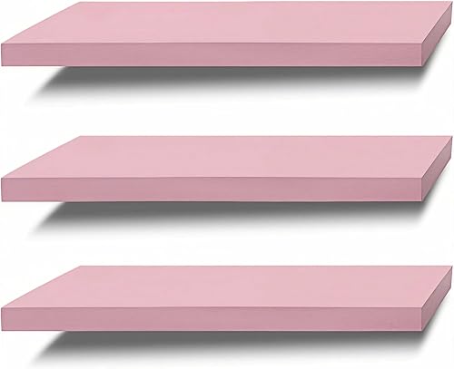 SAUMONIERES Floating Shelves Wall Shelf Solid Wood for Bathroom Bedroom Kitchen Set of 3, Pink Wall Shelves