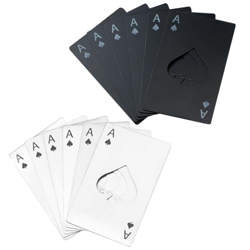 Ace of Spades Bottle Openers 12Pcs Poker Card Bottle Openers Credit Card Size Stainless Steel Bottle Opener Card Beer Bottle Opener for Wallet Pocket Wedding Party Good Gift - Silver/Black