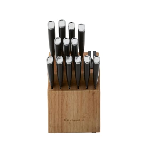 KitchenAid Classic Step Knife Block Set with Built-In Knife Sharpener, Stainless Steel Kitchen Knives, Sharp Kitchen Knife Set with Block, 14-Piece, Natural - image 7