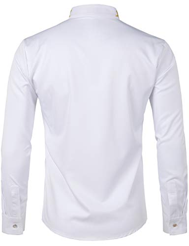 ZEROYAA Mens Hipster Gold Embroidery Mandarin Collar Slim Fit Long Sleeve Casual Dress Shirts2