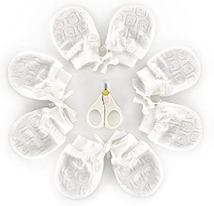 SANCNEE White Baby Mittens With String 0-6 Months,Newborn Gloves Boys Girls 4 Pairs…