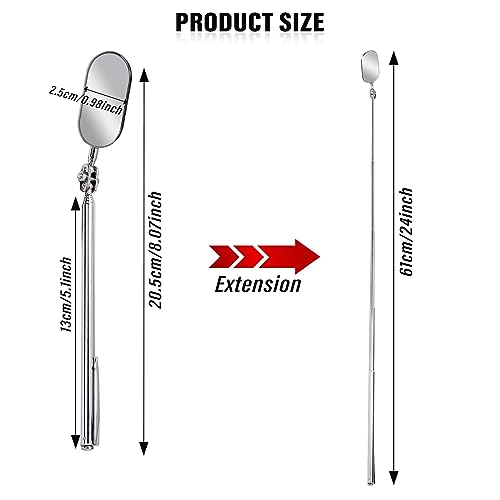 Telescoping Inspection Mirror, 1 Piece Car Inspection Mirror, Stainless Steel Mechanic Mirror,Retractable Extension Mirror,Flexible Inspection Mirror for Checking Vehicle and Small Details (8~24 Inch)