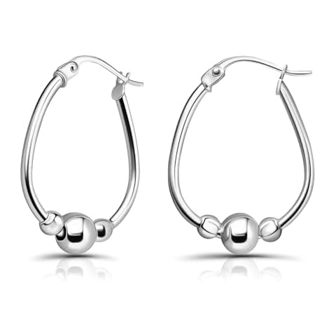 Hoops & Loops 925 Sterling Silver Bead Ball Hoop Earrings,18mm Dangle Drop Beaded Earrings for Women Cover