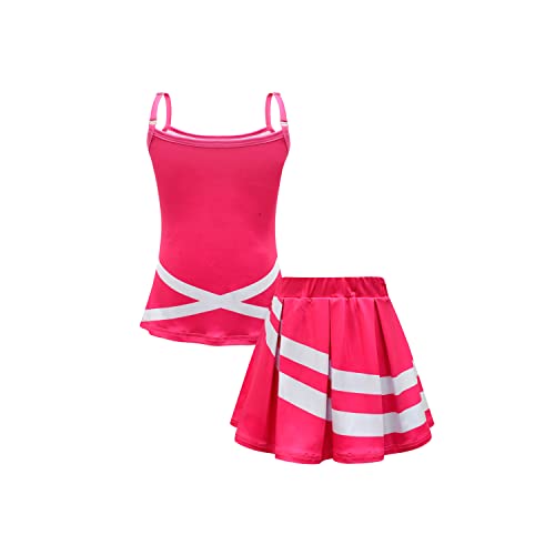 Zivanto Zombies Costume For Girls Halloween Cosplay Dresses Christmas Kids Cheerleader Outfits Skirt Cheerleading Party Role Play School Uniform Basketball Performance Dress-Up Pom Pom Pink 130 #TOP2