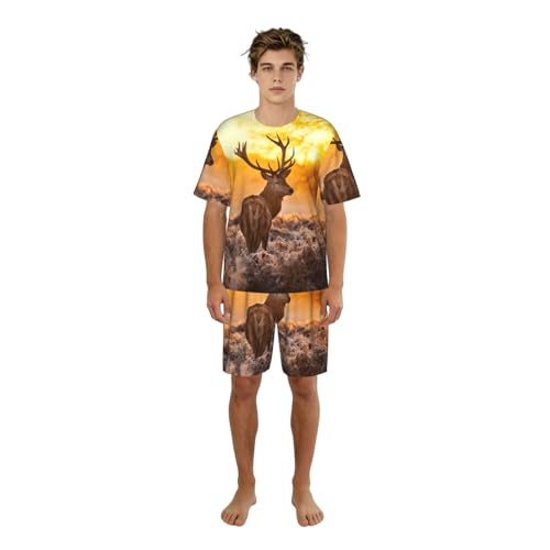 Pyjama d'été léger pour homme à motif cerf rouge pour vos soirées cocooning
