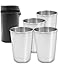 Outdoor Saxx® - 4X Camping-Becher mit Leder-Tasche, Outdoor-Becher, Reise-Becher, Trink-Becher, Metall-Becher, kompakt, leicht, unzerbrechlich, 70 ml Edelstahl mit Transport-Tasche, 5-Teilig