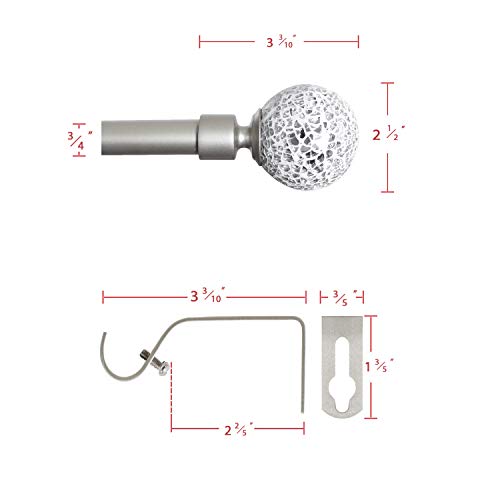 H.versailtex Window Curtain Rods For Windows 66 To 120 Inches Adjustable Decorative 3/4 Inch Diameter Standard Single Window Curtain Rod Set With Sparkling Mosaic Finials, Nickel #TOP5