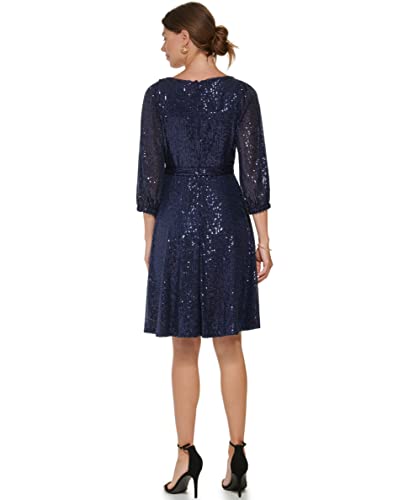 Dkny Women's Long Sleeve Sequin Surplice Faux Wrap, Navy, 14 #TOP1