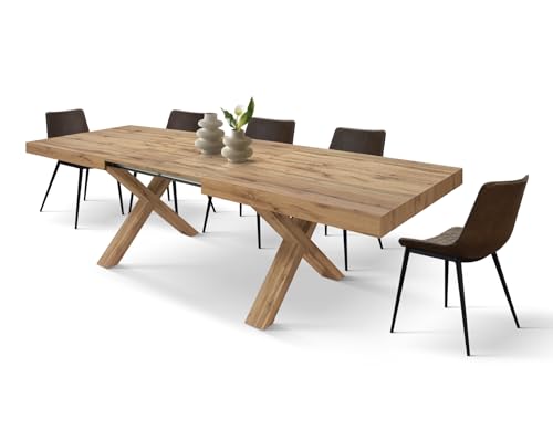 PAZZO DESIGN Table extensible Marco, Table de salon, cuisine, pieds croisés X chêne, fabriqué en Italie, chêne rustique, 180x90x76 cm - id_2231