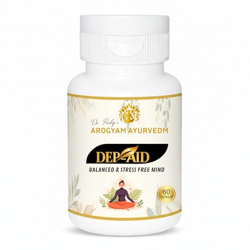 Dr. Pushp’s Arogyam Ayurvedam Dep-Aid Capsules for Stress Relief and Mental Wellness| Ayurvedic Herbal Supplement for Balanced, Calm and Stress-Free Mind| Gluten Free, Soy and Dairy Free| 60 Capsules