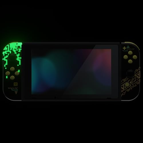 eXtremeRate DIY Replacement Shell Buttons for Nintendo Switch, Back Plate for Switch Console, Housing with Full Set Buttons for Joycon Handheld Controller - Glow in Dark - Totem of Kingdom Black - Image 4