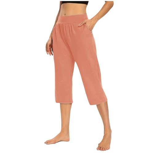 2PC Women's High Elastic Capris Pant Stretch Side Pocket Sweatpant Solid Casual Cropped Trouser3