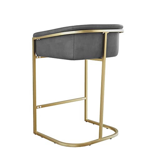 Merax Barstools, Modern Velvet Upholstered Counter Height Arm Bar Stools With Upholstered Seat And Backrest, Dining Chairs With Metal Frame, Set Of 4, Gray And Gold #TOP7