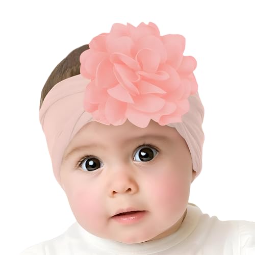 Image of SYGA Baby Headbands Nylon Flower Soft Stretchable Hairband for Newborn Infant Toddler Kids For 0-3 Year - Peach