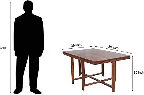 Image of Solid Sheesham Wood Space Saving Dining Table 6 Seater | Six Seater Dinning Table with 6 Invisible Cushioned Chairs for Home | Rosewood, Natural Brown Finish, Self Assembly Required