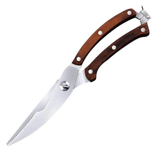 Ciseaux de Cuisine, Ciseaux pour os de Poulet, Ciseaux de Cuisine en Acier Inoxydable, Couteau de Chef, Coupe-Cuisine Japonais, cisaille à volaille et à Poisson, Manche en Bois