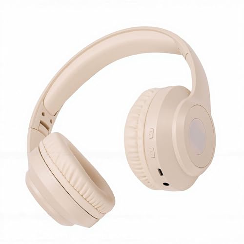 Auriculares de radio FM portátiles con pantalla LED y orejeras suaves beige