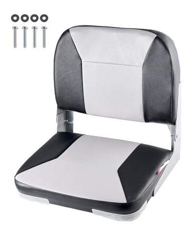 VEVOR 1 Stk. Bootssitz Bootsstuhl mit niedriger Rückenlehne klappbarer Fischerbootsitz mit dickem Schwammkissen & wasserdichtem PVC-Leder, Scharniere aus Aluminiumlegierung, Schwarz & Grau