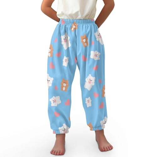 BYCHECAR Bear Heart Little Girls Yoga Trousers Beach Pants Casual Loose Harem Pants Kids Long Bloomers Baggy Activewear Sweatpants Size L