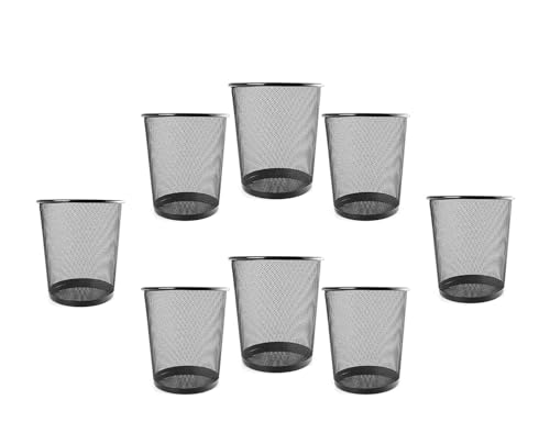 Image of G & P ENTERPRISE Metal Mesh Waste Bin (Black) - Big Size Office Dustbin, Heavy-Duty Wire Mesh Trash Basket, Round Open Mesh Garbage Bin for Home, Office, Bedroom & Study Table (Pack of 8)