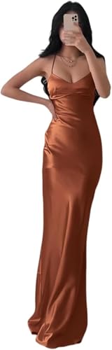 Eightale Satin Long Bridesmaid Dress Mermaid Slip Bodycon Maxi Formal Gown Floor Length Open Back