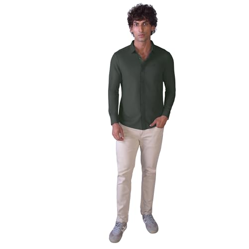 Image of HEKTOR Men's Hidden Button Shirt-Long Sleeve Bubble Check Shirt|Premium Nylon Blend, Regular Fit,Textured Smart