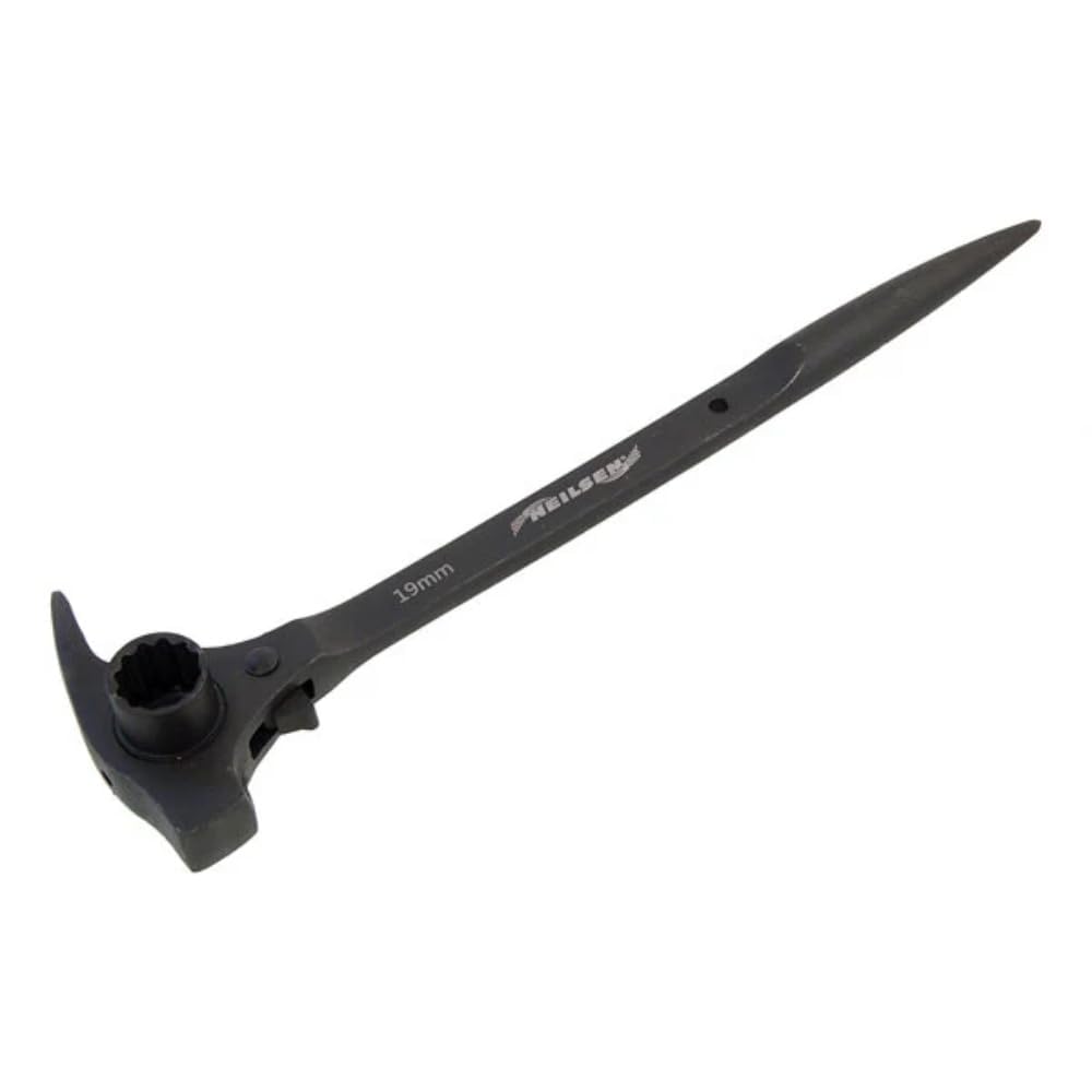 Neilsen 19 mm & 21 mm Ratschen-Gerüstschlüssel, 24 Zähne, Chrom-Vanadium | 19 mm und 21 mm Größen, 24-Zahn-Ratschenmechanismus, Klauenhammerkopf, Hebelstangengriff, Chrom-Vanadium