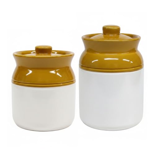Image of Ceramic Pickle Jars With Lid|Barni|Containers|Storage Jar For Spice Pickle Chatni Achar|Hand Painted Ceramic Barni|Achar Ki Barni|Pack Of 2 (500 Ml & 1000 Ml) PJ-LW-1005,Multicolor