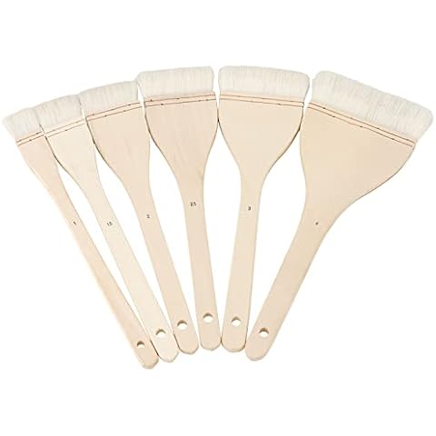 MOUYAT 6 Pieces 6 Sizes Hake Brush Set, Flat Hake Brushes with Wood Handle, Hake Paint Brush for Watercolor, Wash, Acrylic, Ceramic and Pottery Painting, 1”/ 1.5”/2”/2.5”/3”/4” Cover