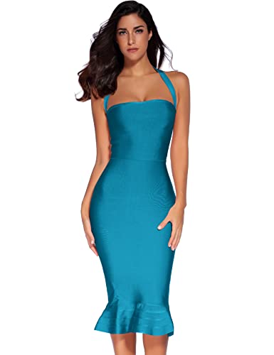Image of meilun Womens Halter Fishtail Bandage Party Dress Elegant Wedding Guest Dress