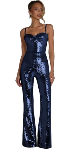 Zoghoo Navy Blue Womens Jumpsuits Dressy Sequin Jumpsuit for Women Sexy One Piece Romper Shiny Clubwear Formal Outfits Size 8