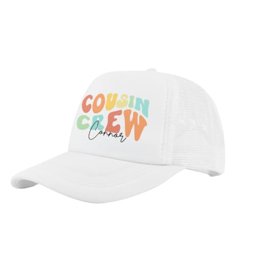Custom Cousin Crew Kids Hat Summer Mesh Breathable Personalized Name Girls Sun Hat Boys Baseball Cap Family Party Birthday Gifts for Daughter Son Adult White