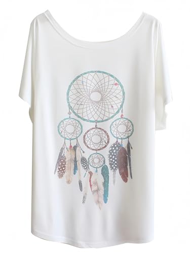 Luna et Margarita T Shirt Blanc Femme Plume, t Shirt Blanc Tshirt Femme Marque l Taille 40 en Coton Pendentif de Plume