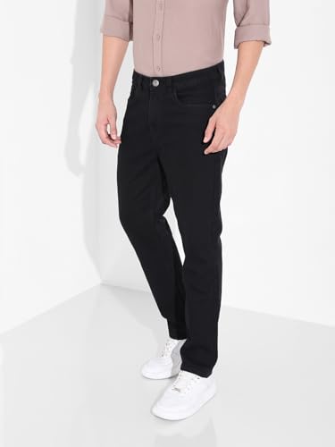 Image of The Indian Garage Co Men Slim Straight Fit Solid Mid-Rise Stretchable Jeans