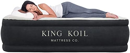 King Koil Luxury Air Mattress Queen with Built-in Pump for Home, Camping & Guests - 20” Queen Size Inflatable Airbed Luxury Double High Adjustable Blow Up Mattress, Durable Portable Waterproof