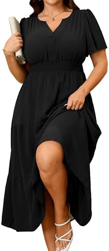 RWJ Womens Plus Size Summer Dresses Short Sleeve Wedding Guest Ma...
