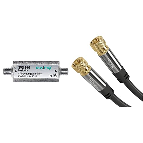 Axing SVS 2-01 Amplificatore di Linea per Segnali Satellitari, 20 dB, 950-2400 Mhz & KabelDirekt – 0,5m Cavo SAT Coassiale, PRO Series