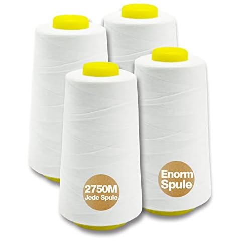 NäHgarn Overlockgarn 100% Polyester Weiß NäHgarn Set FüR NäHgarn Faden Garn NäHmaschine 4 NäHgarn Zwirn ReißFest NäHmaschinengarn Thread NäHfaden Overlock Garn 40/2 Je 2745 M Cover