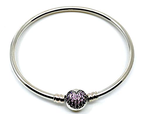Missy Jewels Pulsera de Mujer para Charms Tipo Pandora 100% Plata de Ley, Fabricada en España, Cierre Barril con Circonitas en Forma de corazón Color púrpura (21cm)