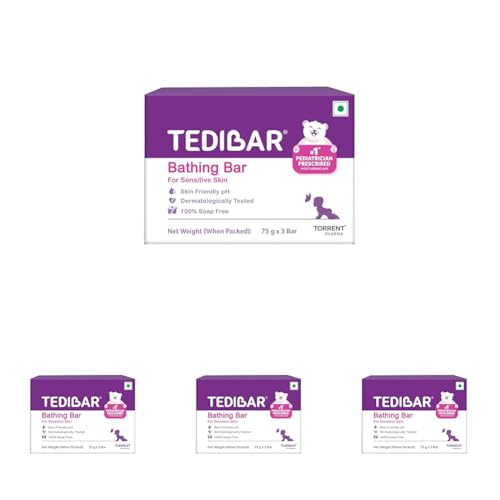 Image of Tedibar Moisturising Baby Bathing Bar 75gx3 (Pack of 4) 100% Soap Free No. 1* Pediatrician Prescribed Moisturising Bar - By Torrent Pharma