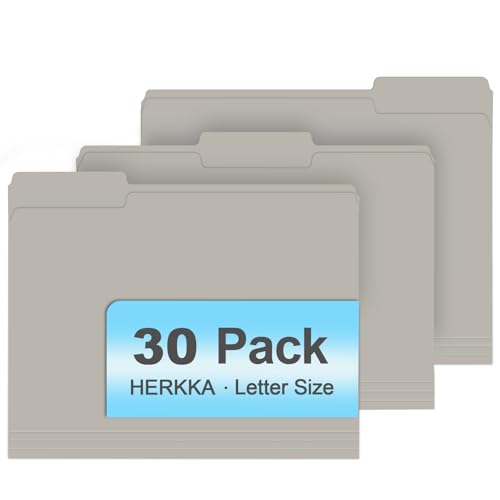 File Folder, HERKKA 30 Pack 1/3 Cut Tab File Folders, File Folders Great for Organizing and Filing, Letter Size, Grey