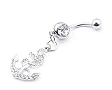 316L Surgical Stainless Steel 14g 7/16 Inch Anchor Crystal Rhinestone Gem Bar Navel Belly Ring + Belly Retainer