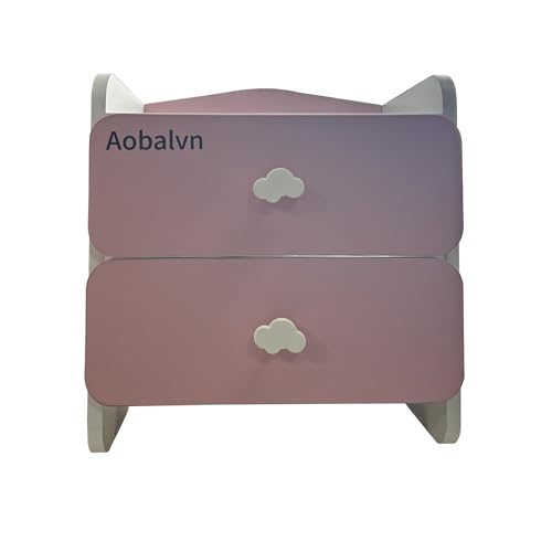 Wooden Night Stand with Drawers for Kids - Toddler Bedside Table for Boys & Girls Room, Sturdy Kids Side Table with Storage, Pink & Blue Nightstand for Bedroom, Nursery, or Playroom