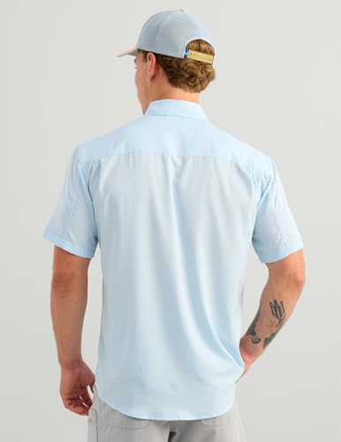 Image of HUK Men's Tide Point Kc Scott Original Artwork Short Sleeve Shirt, Fishing Button Down