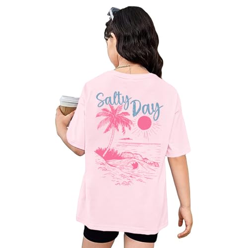 Girls Hawaiian Shirt Beach Preppy Graphic Tees Hawaii Sunshine Tshirt Kids Salty Day Shirts Summer Vacation Tops